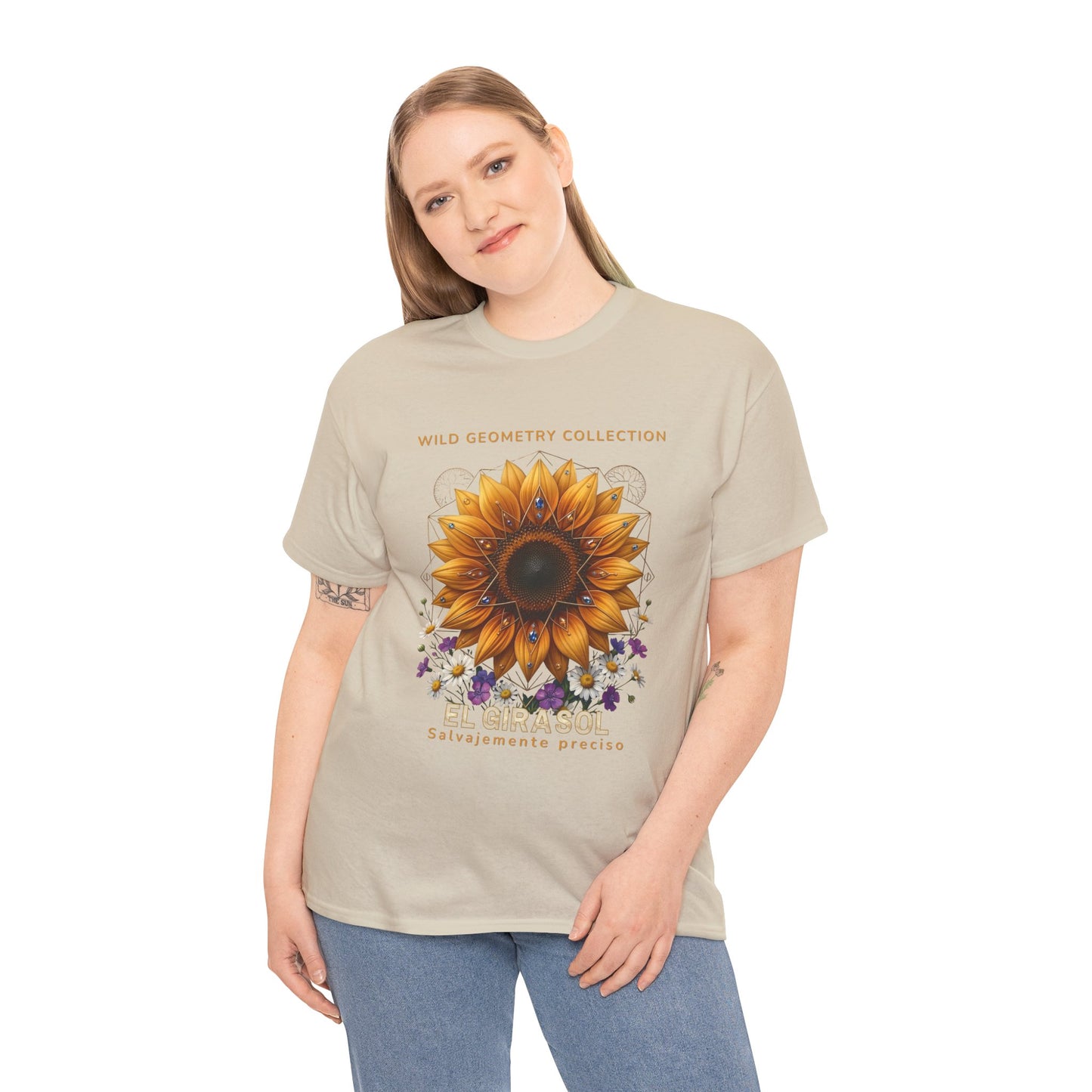Sunflower Floral Tee. Wild Geometry: "El Girasol - Arte Geométrico de Precisión" Graphic Shirt