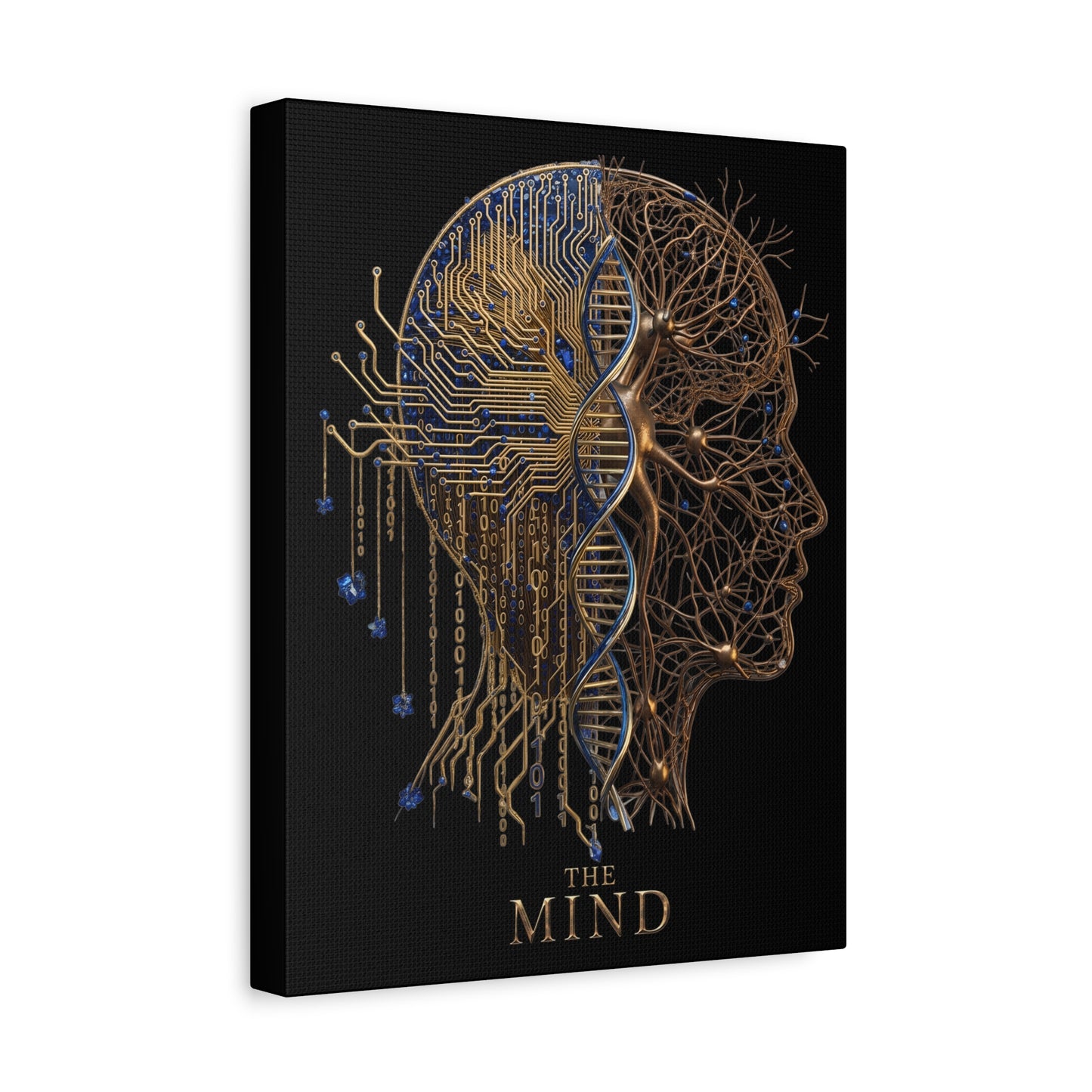 The Mind Matte Canvas Wall Art — DNA & Circuit Human Head Stretched Canvas