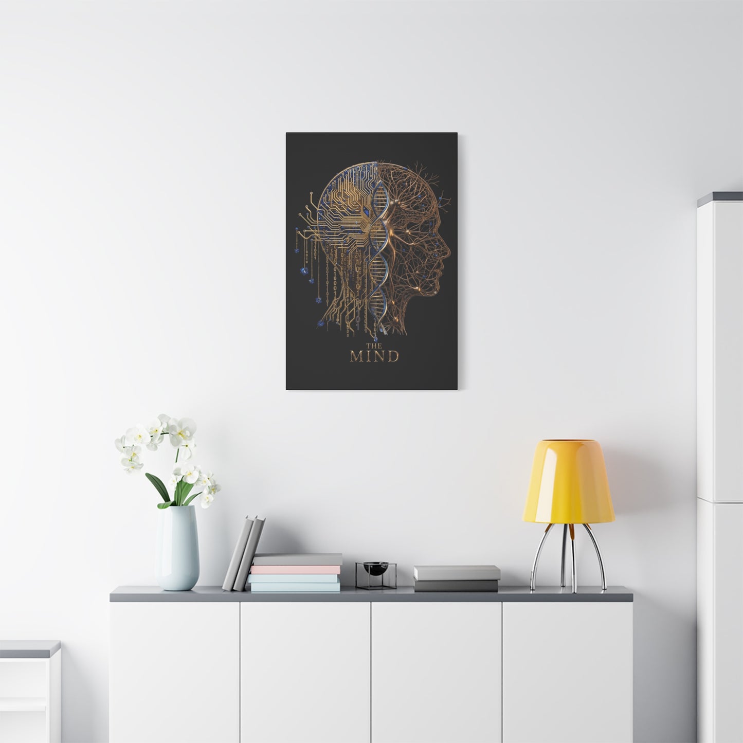 The Mind Matte Canvas Wall Art — DNA & Circuit Human Head Stretched Canvas