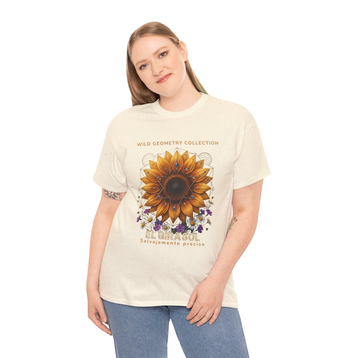 Sunflower Floral Tee. Wild Geometry: "El Girasol - Arte Geométrico de Precisión" Graphic Shirt