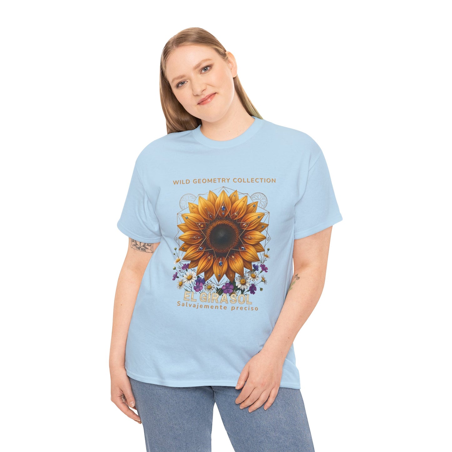 Sunflower Floral Tee. Wild Geometry: "El Girasol - Arte Geométrico de Precisión" Graphic Shirt