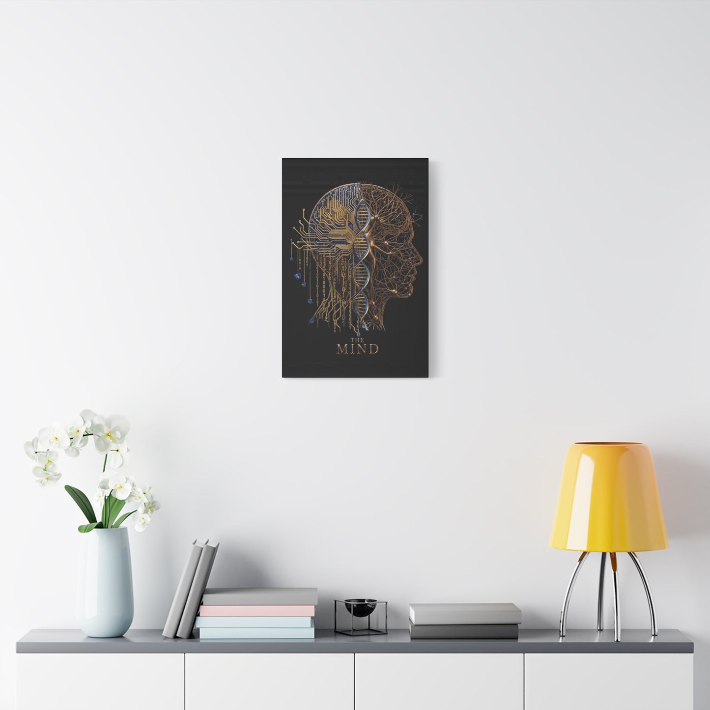 The Mind Matte Canvas Wall Art — DNA & Circuit Human Head Stretched Canvas