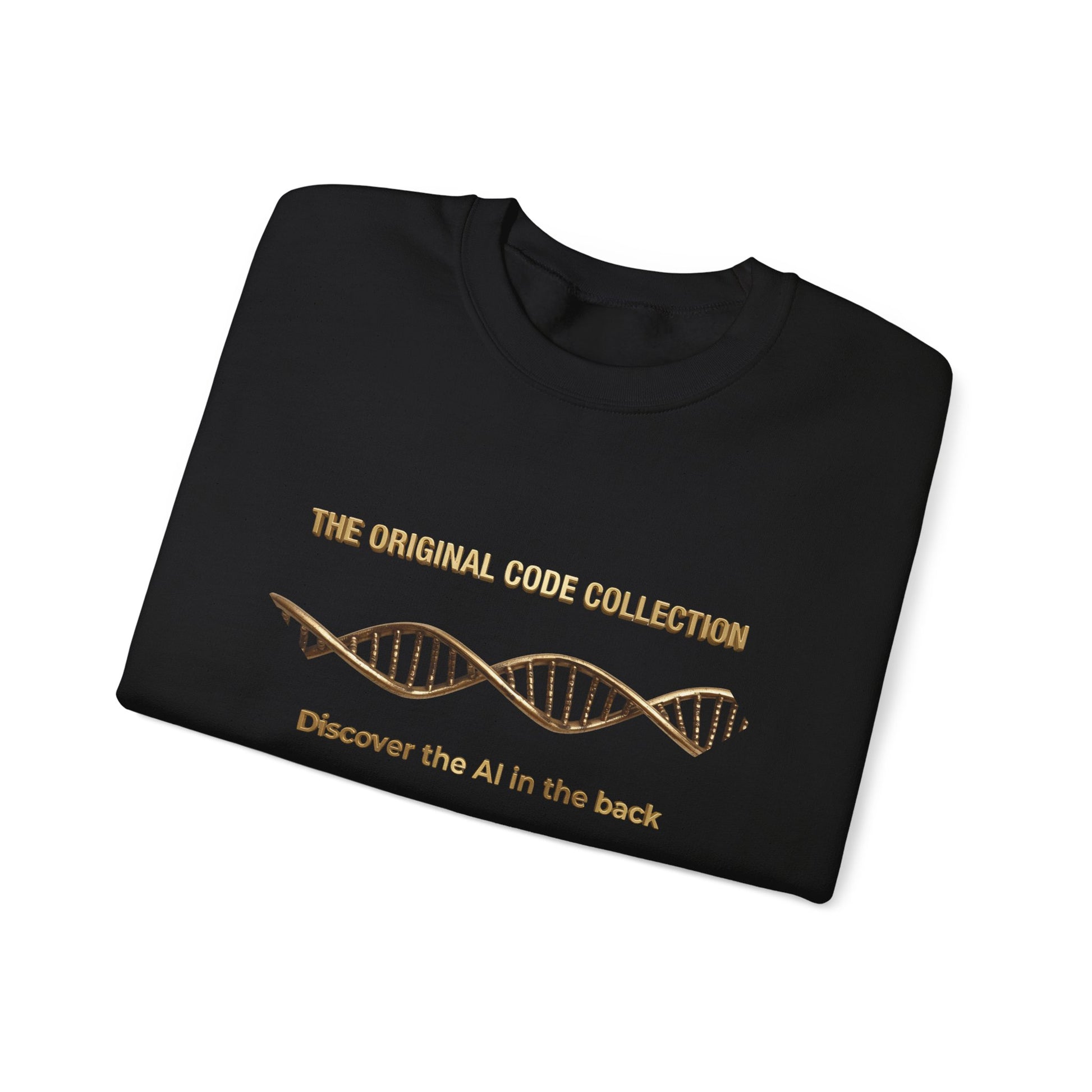 Black sweatshirt with 'The original code collection' text on a white background