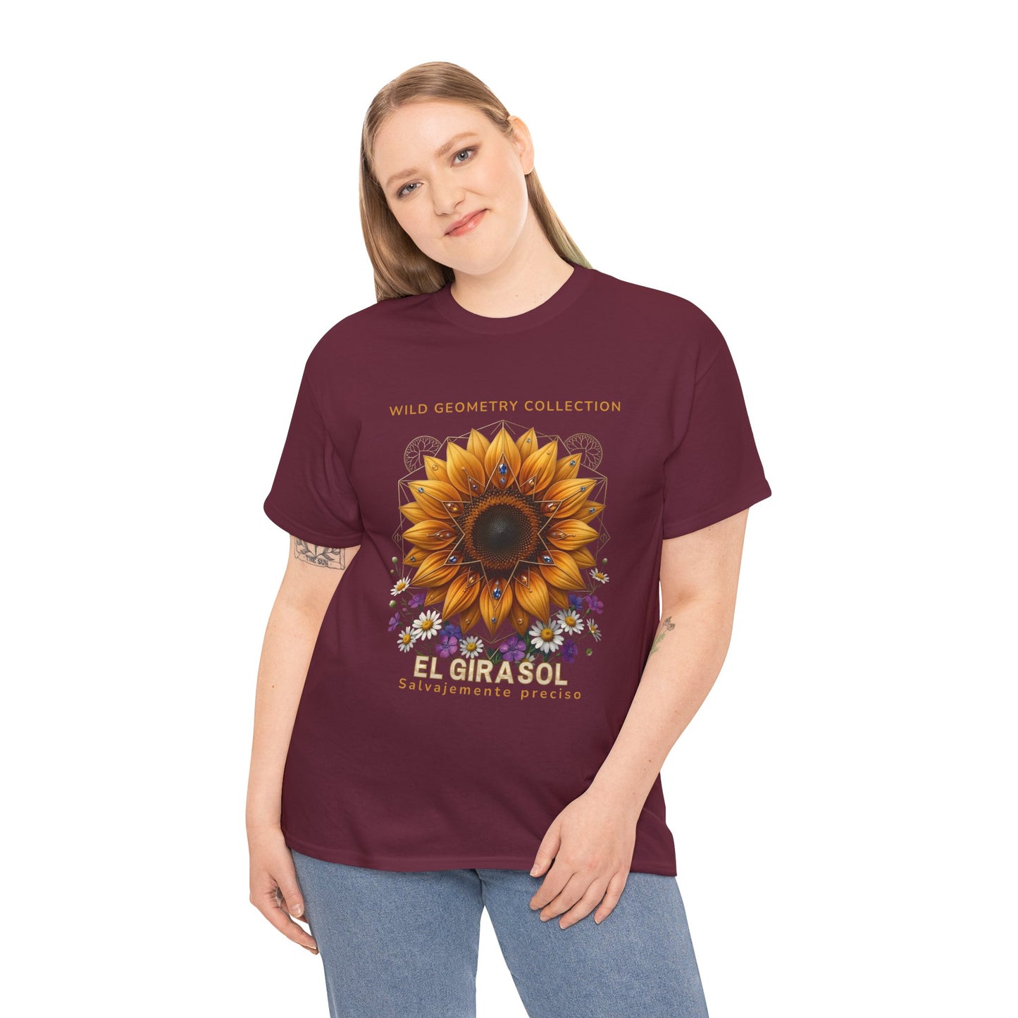 Sunflower Floral Tee. Wild Geometry: "El Girasol - Arte Geométrico de Precisión" Graphic Shirt