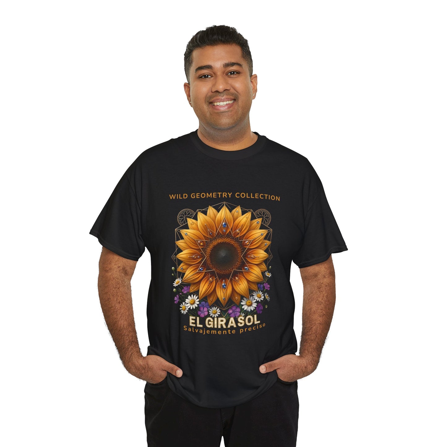 Sunflower Floral Tee. Wild Geometry: "El Girasol - Arte Geométrico de Precisión" Graphic Shirt