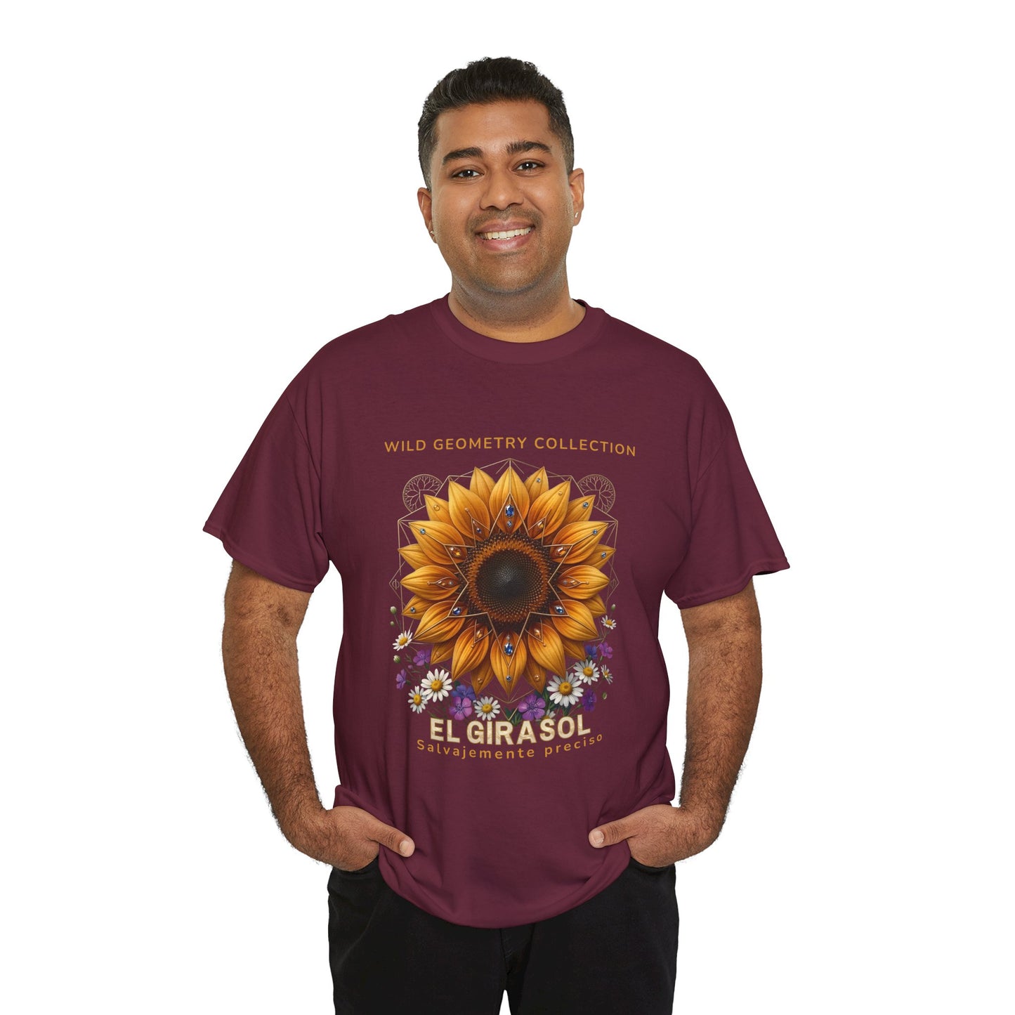 Sunflower Floral Tee. Wild Geometry: "El Girasol - Arte Geométrico de Precisión" Graphic Shirt