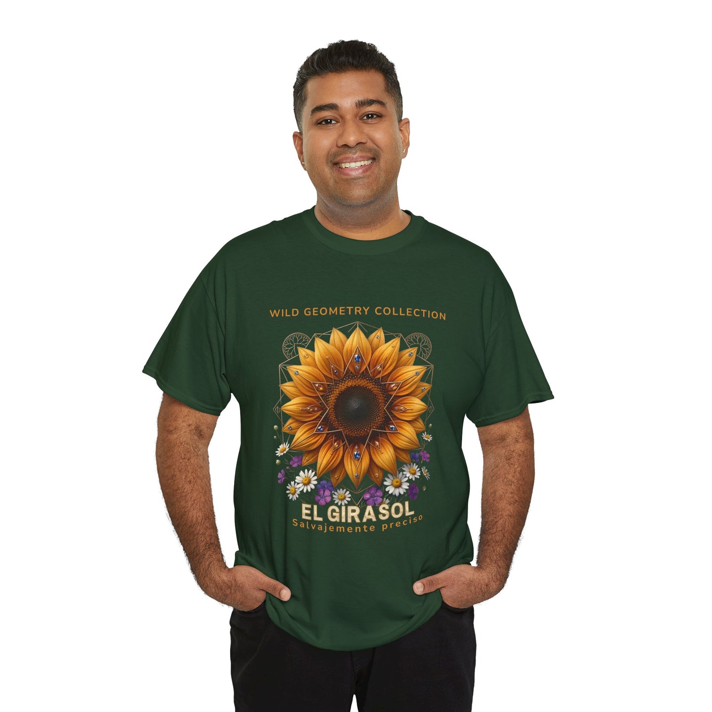 Sunflower Floral Tee. Wild Geometry: "El Girasol - Arte Geométrico de Precisión" Graphic Shirt