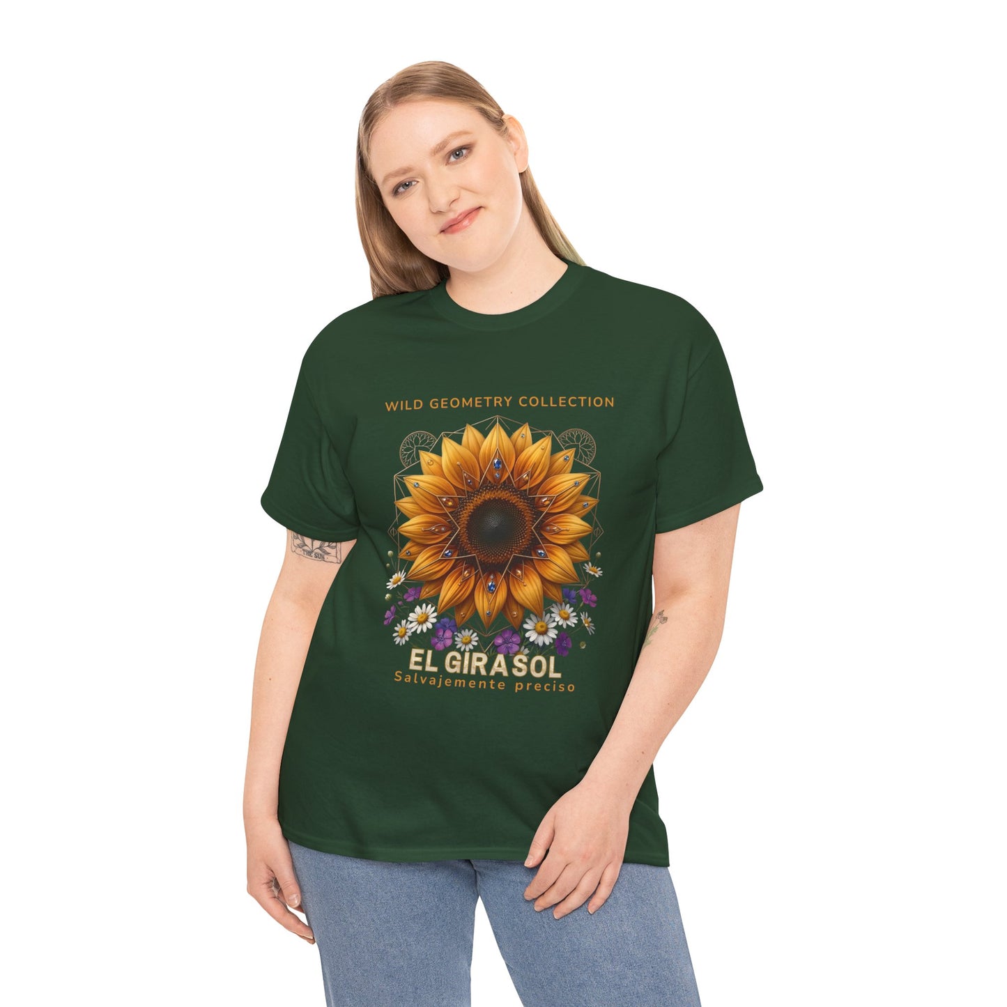 Sunflower Floral Tee. Wild Geometry: "El Girasol - Arte Geométrico de Precisión" Graphic Shirt