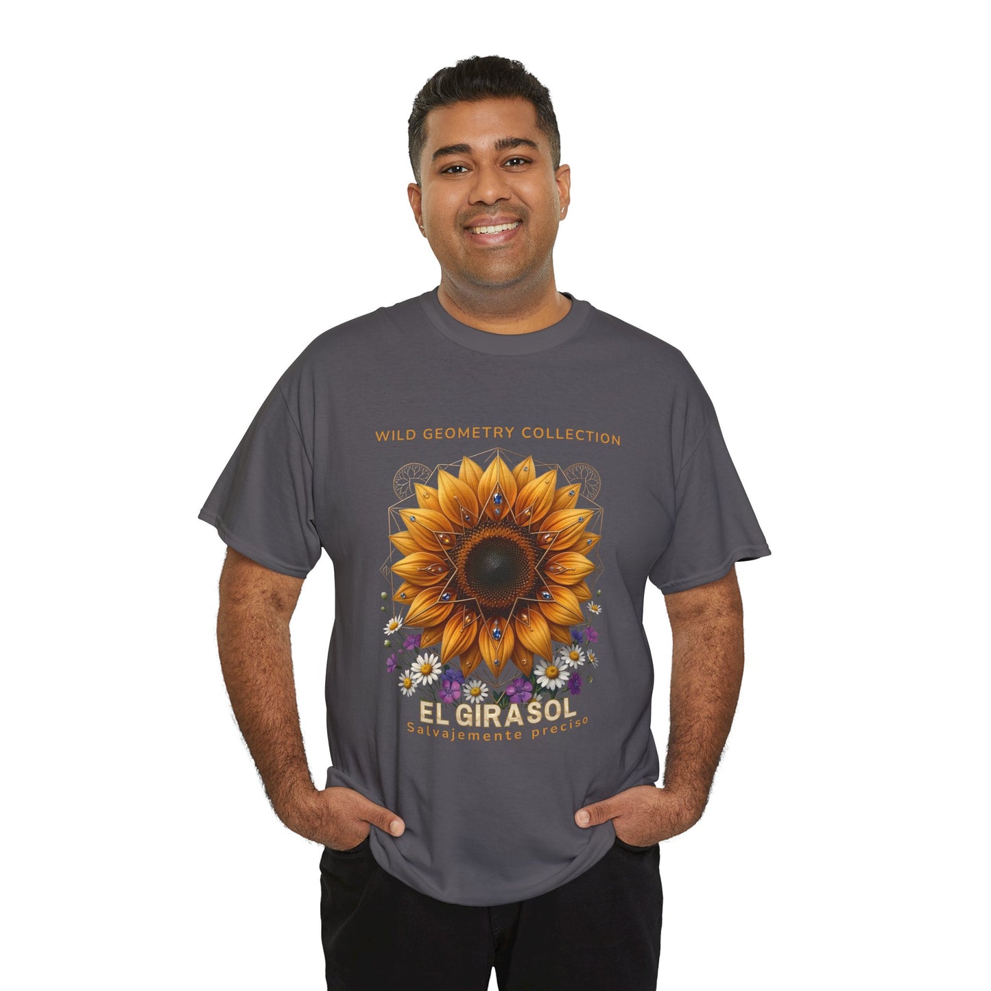 Sunflower Floral Tee. Wild Geometry: "El Girasol - Arte Geométrico de Precisión" Graphic Shirt