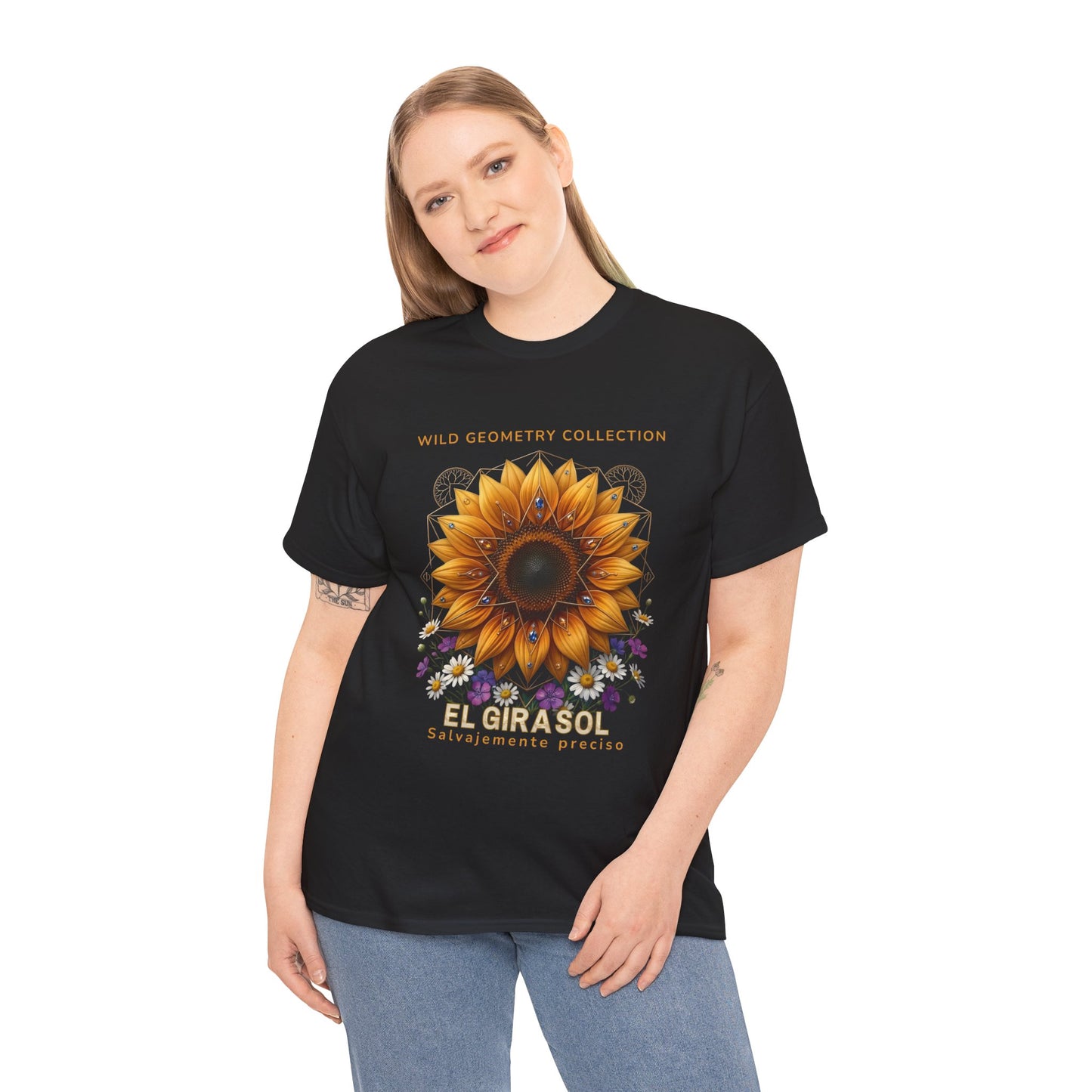 Sunflower Floral Tee. Wild Geometry: "El Girasol - Arte Geométrico de Precisión" Graphic Shirt