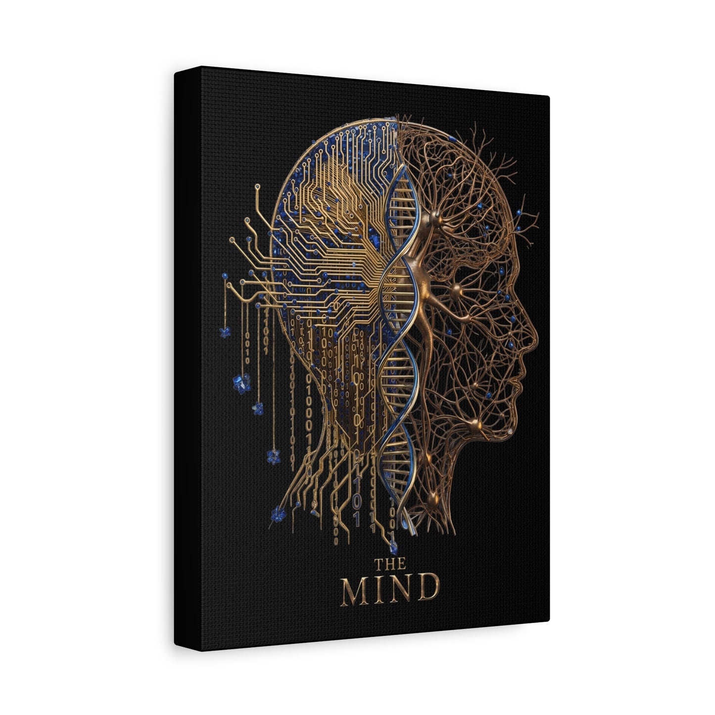 The Mind Matte Canvas Wall Art — DNA & Circuit Human Head Stretched Canvas