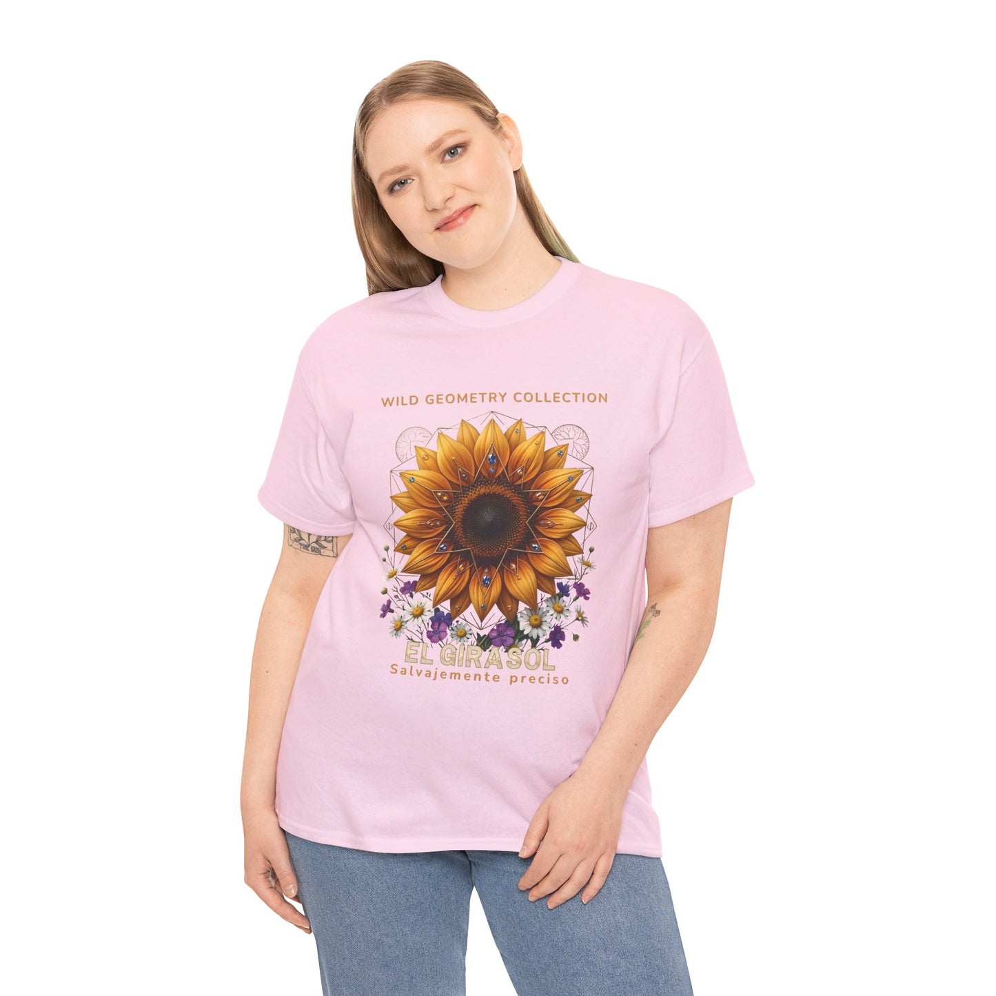 Sunflower Floral Tee. Wild Geometry: "El Girasol - Arte Geométrico de Precisión" Graphic Shirt