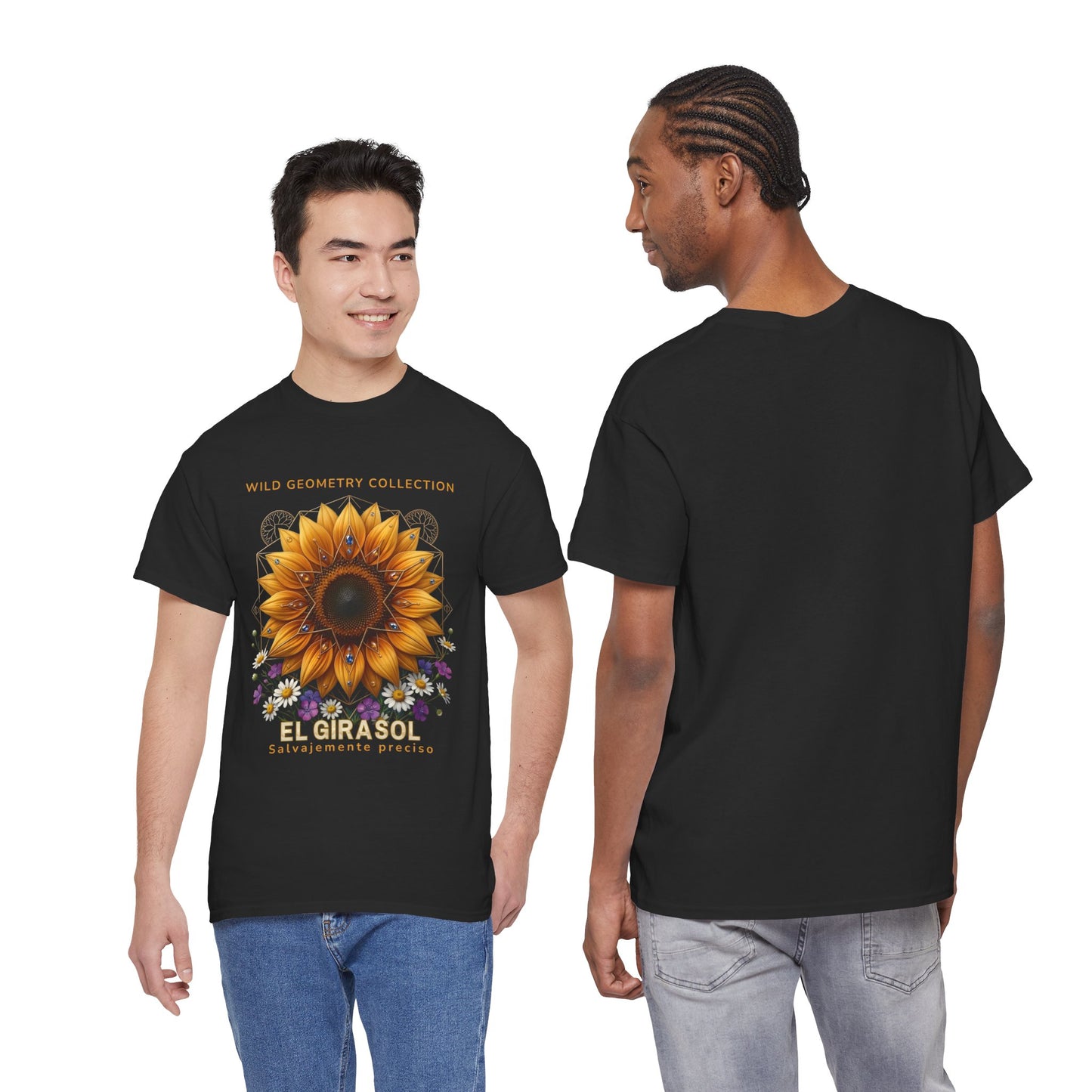 Sunflower Floral Tee. Wild Geometry: "El Girasol - Arte Geométrico de Precisión" Graphic Shirt