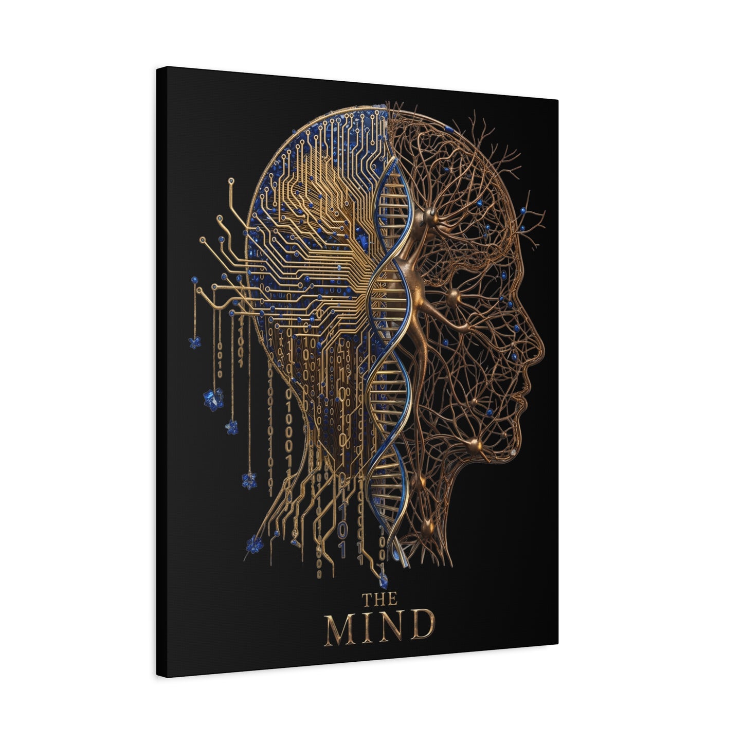 The Mind Matte Canvas Wall Art — DNA & Circuit Human Head Stretched Canvas