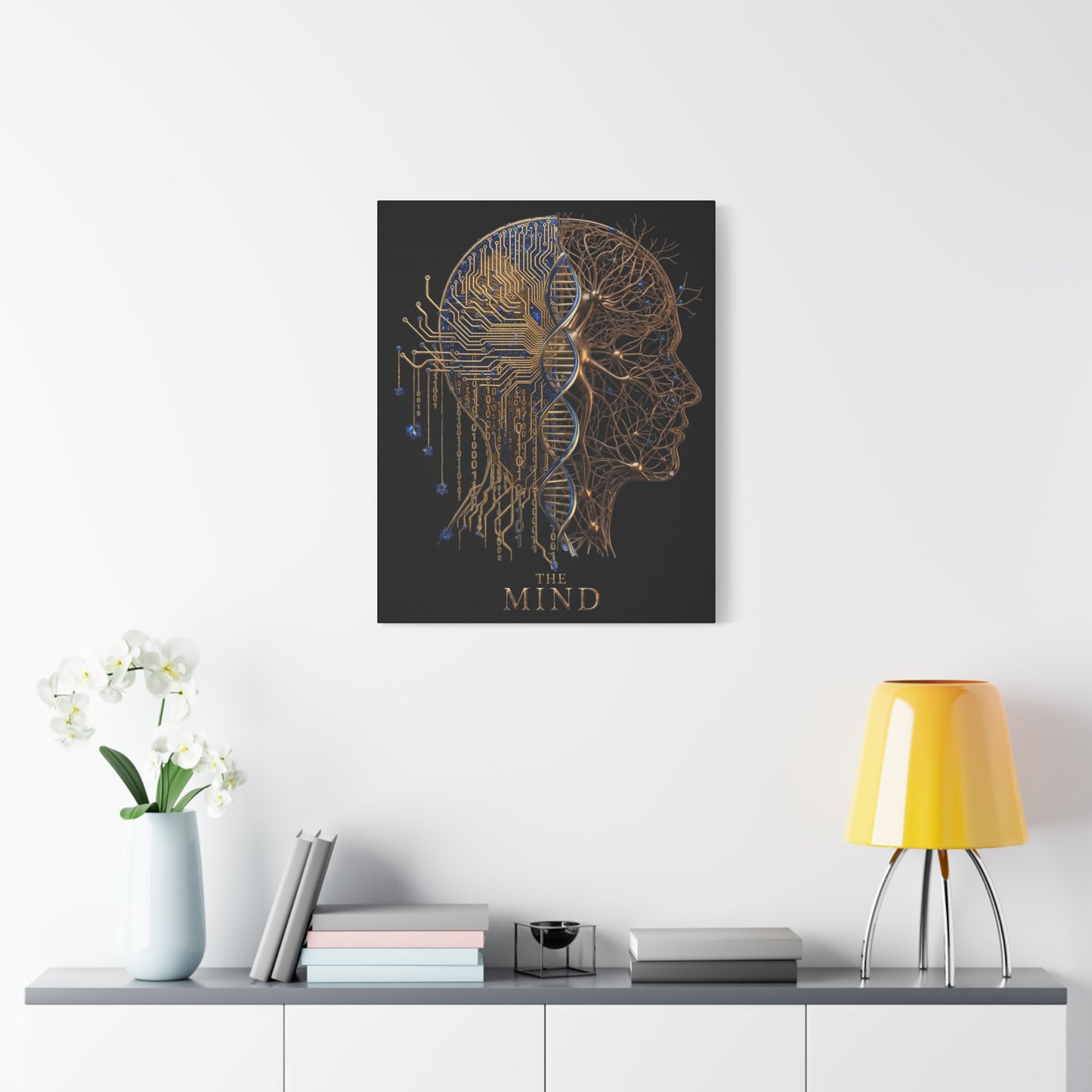 The Mind Matte Canvas Wall Art — DNA & Circuit Human Head Stretched Canvas