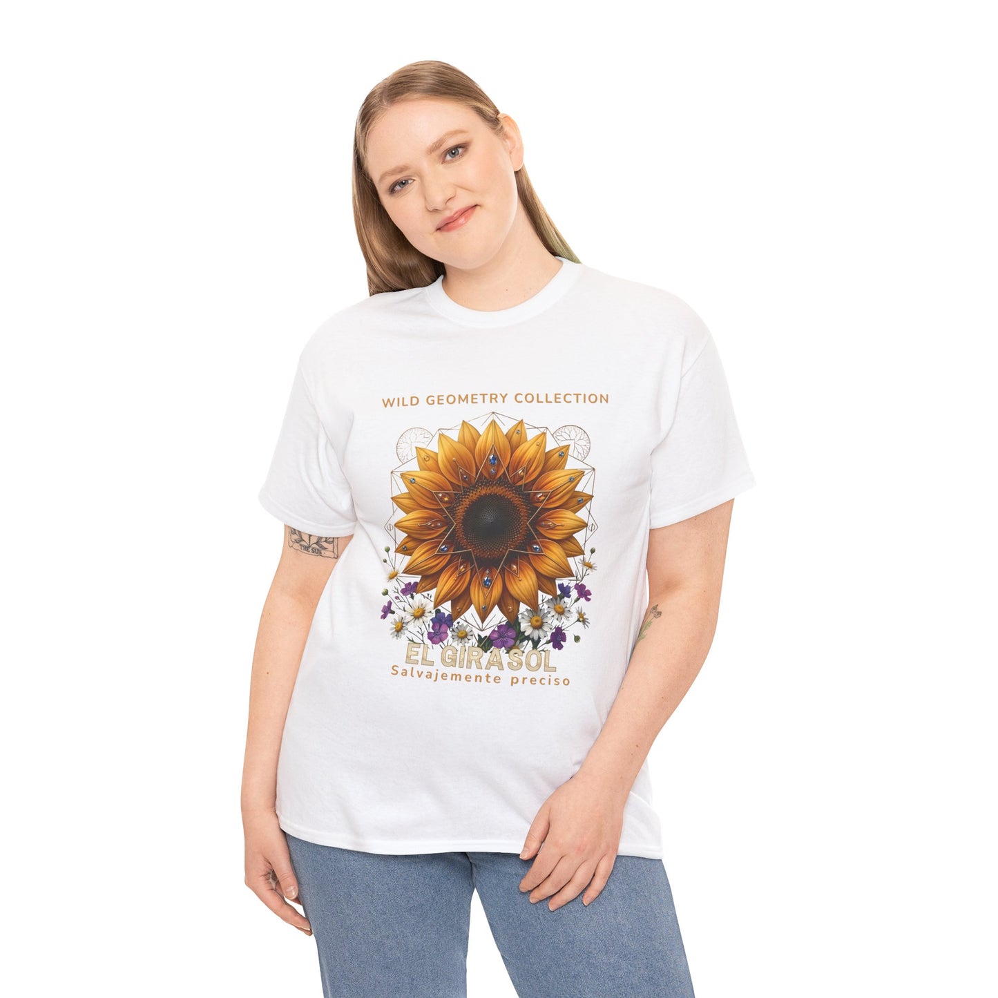 Sunflower Floral Tee. Wild Geometry: "El Girasol - Arte Geométrico de Precisión" Graphic Shirt