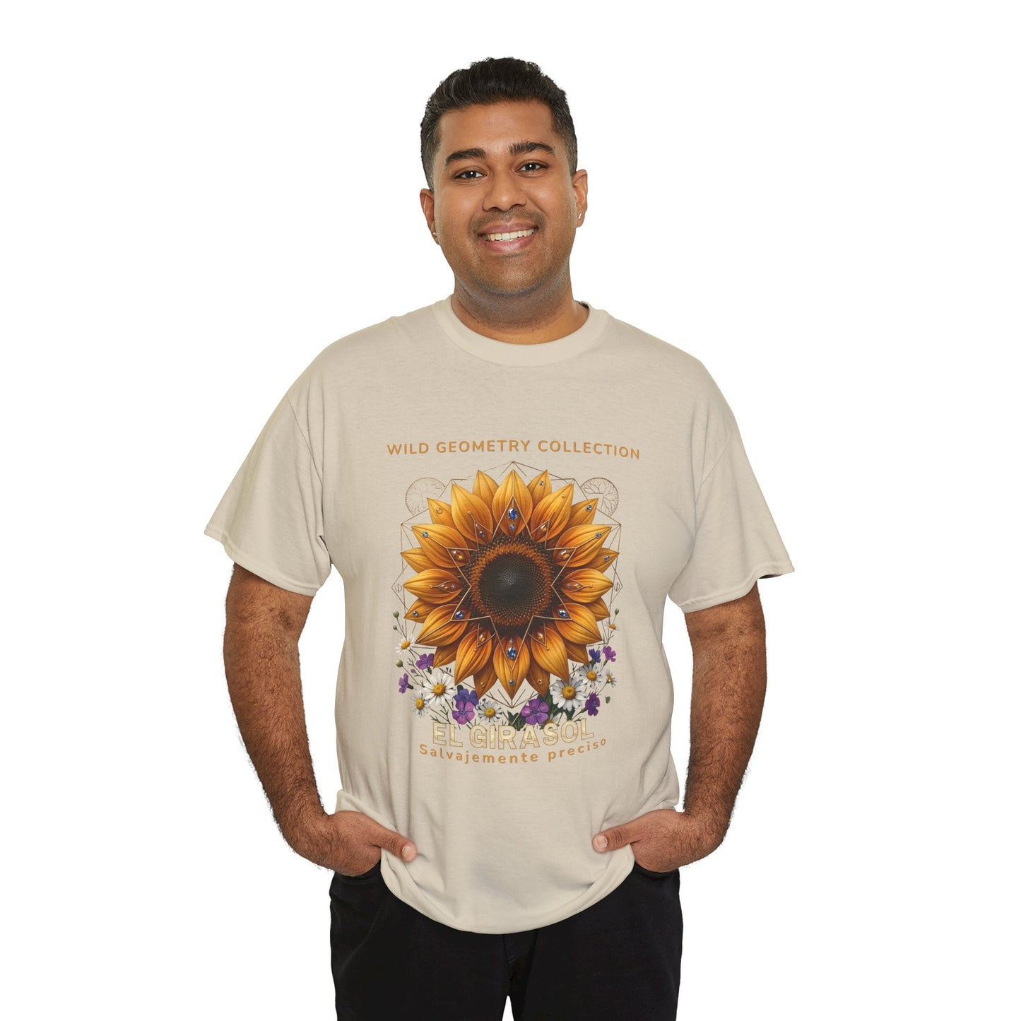 Sunflower Floral Tee. Wild Geometry: "El Girasol - Arte Geométrico de Precisión" Graphic Shirt