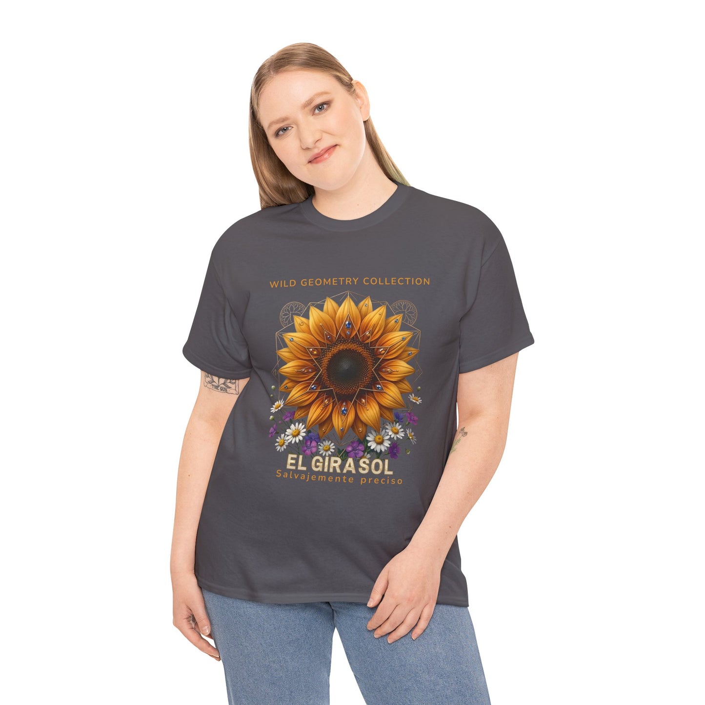 Sunflower Floral Tee. Wild Geometry: "El Girasol - Arte Geométrico de Precisión" Graphic Shirt