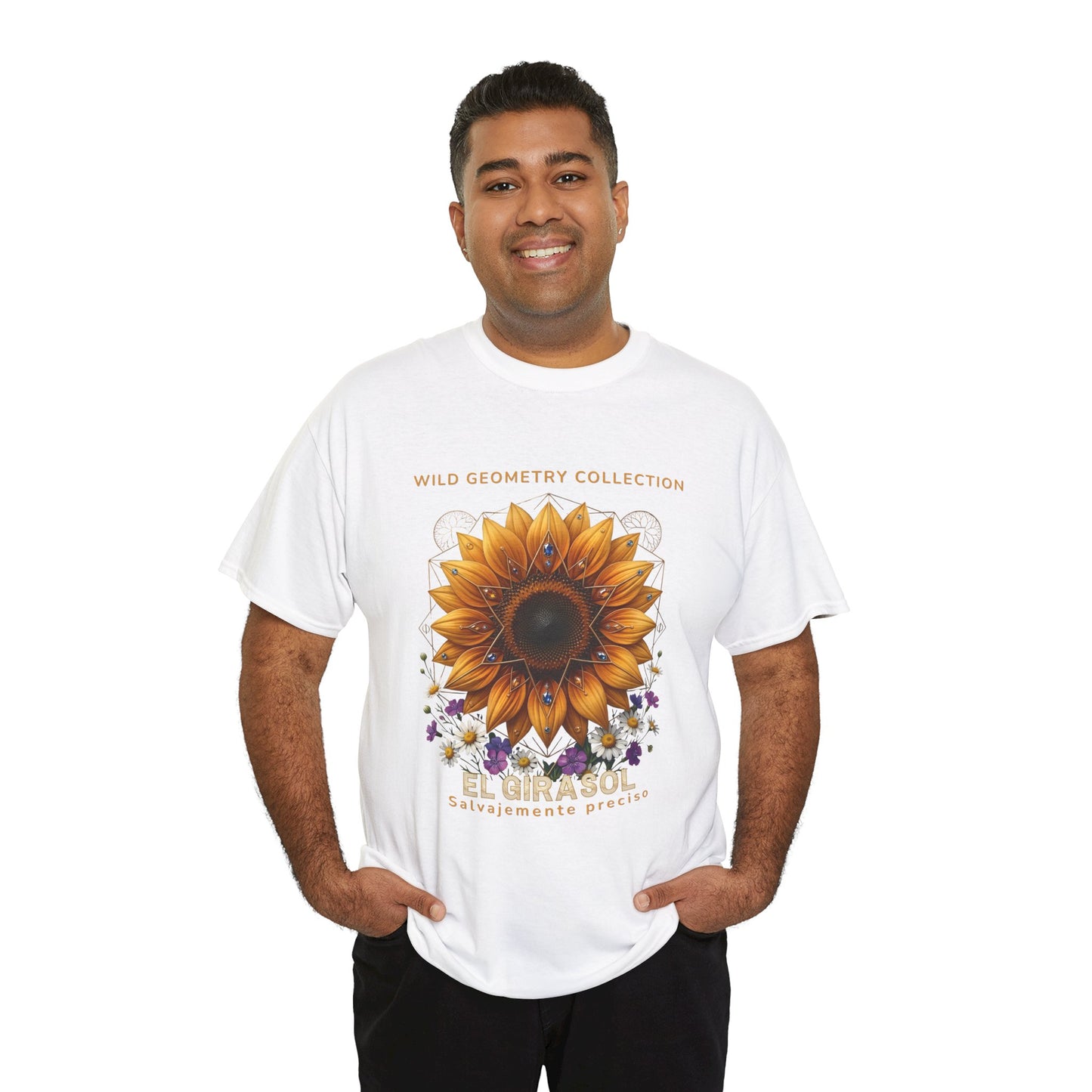 Sunflower Floral Tee. Wild Geometry: "El Girasol - Arte Geométrico de Precisión" Graphic Shirt