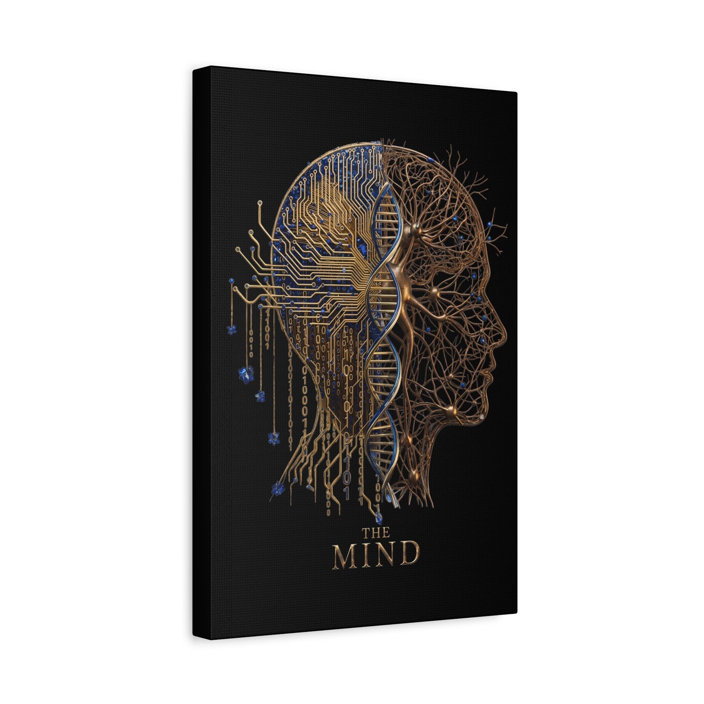 The Mind Matte Canvas Wall Art — DNA & Circuit Human Head Stretched Canvas