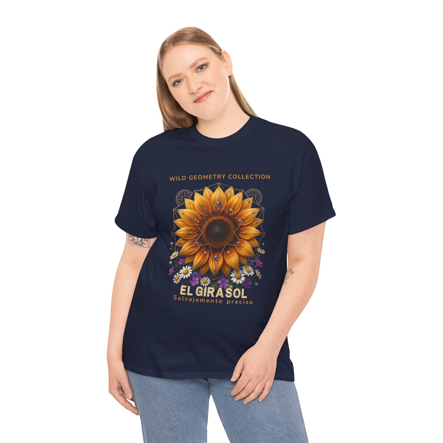 Sunflower Floral Tee. Wild Geometry: "El Girasol - Arte Geométrico de Precisión" Graphic Shirt